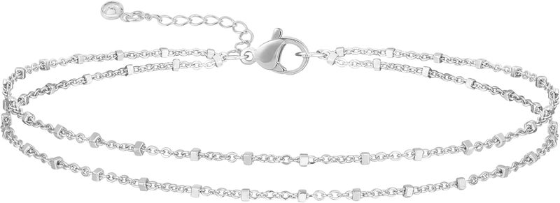 MIDEEO Gold/Silver Ankle Bracelets for Women,14K Gold Anklets for Women Waterproof Cuban Link Heart Beads Herringbone Rhinestone Anklets Set Layered Anklet Bracelets for Women Gold Jewelry Gift - Image 1